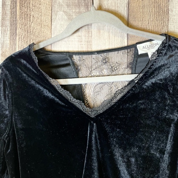 Allison NY Velvet Lace Long Sleeve V-Neck Peplum Dark Academia Blouse - Picture 5 of 10
